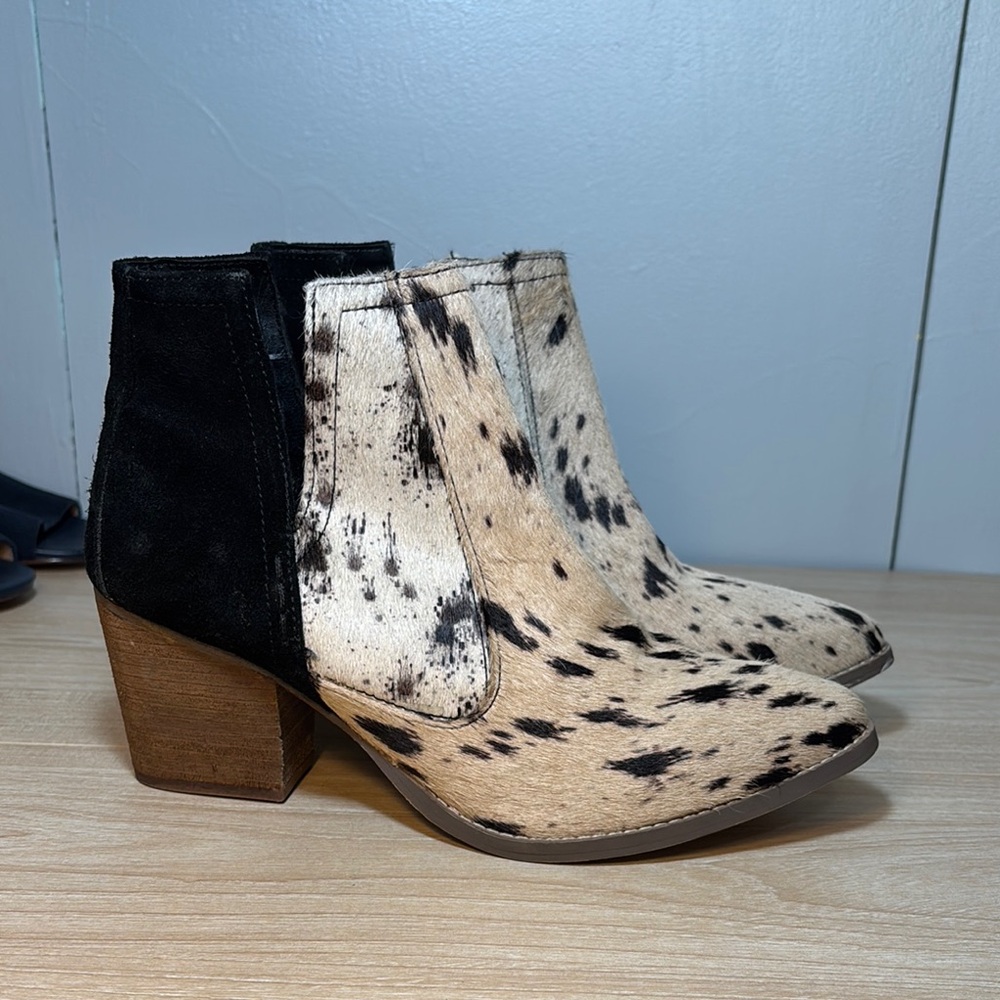 Spotted Haircalf and Black Suede Block Heel Booties